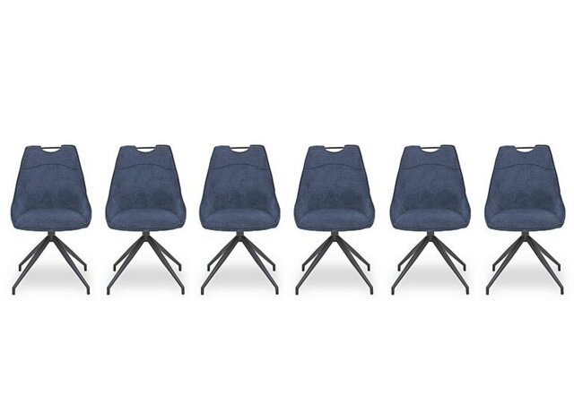 Pedro Set of 6 Fabric Swivel Dining Chairs - Blue