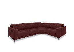 Ezra Leather Power Recliner Right Hand Facing Corner Sofa with Power Headrests - Ruby