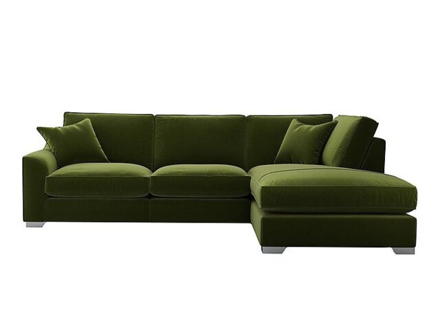 The Lounge Co. - Isobel Fabric Right Hand Facing Corner Fibre Fill Sofa with Chaise End - Woodland Moss with Chrome Feet