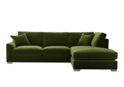 The Lounge Co. - Isobel Fabric Right Hand Facing Corner Fibre Fill Sofa with Chaise End - Woodland Moss with Chrome Feet