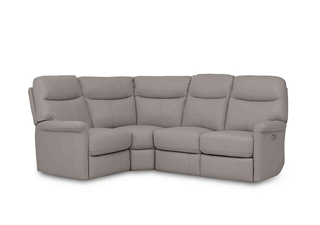 World of Leather - Compact Collection Lille BV Leather Power Recliner Left Hand Facing Corner Sofa - Silver Grey