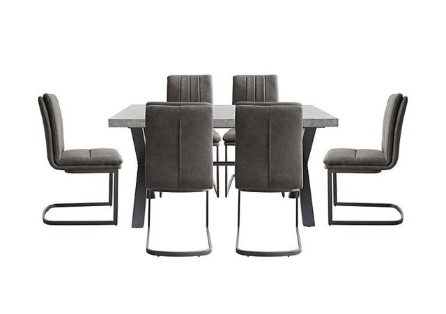Moon Dining Table with X Shaped Legs and 6 Fabric Cantilever Chairs - 150-cm