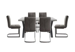 Moon Dining Table with X Shaped Legs and 6 Fabric Cantilever Chairs - 150-cm