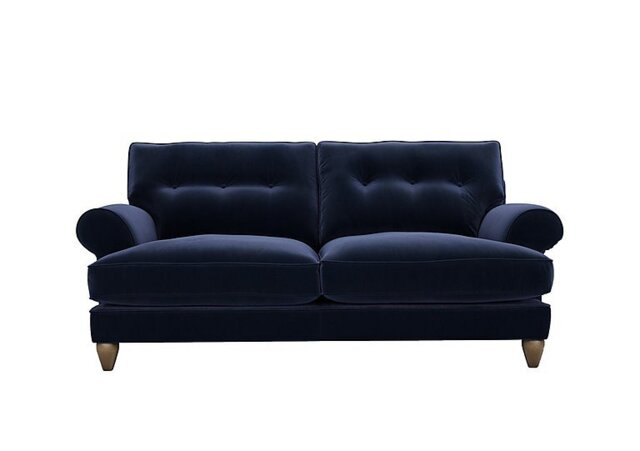 The Lounge Co. - Bronwyn 3 Seater Fabric Classic Back Foam Fill Sofa With Walnut Feet - Midnight Indigo