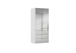 Rauch - Haven 101cm 2 Door Combi Wardrobe with Mirror Doors and Glass Drawers - Silk Grey/Silk Grey Front