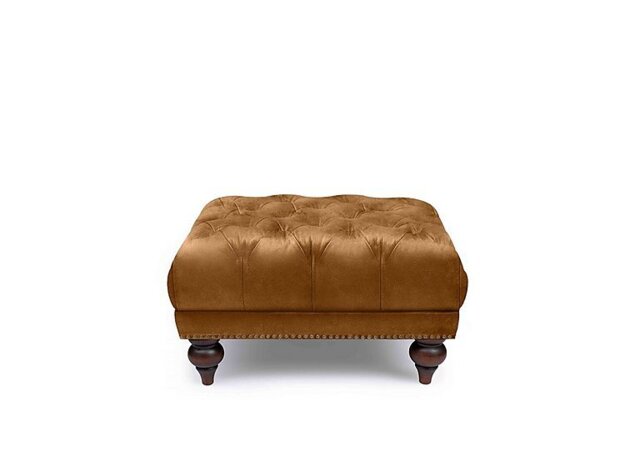 At The Helm - Shackleton Leather Square Footstool with Turned Feet - Inca