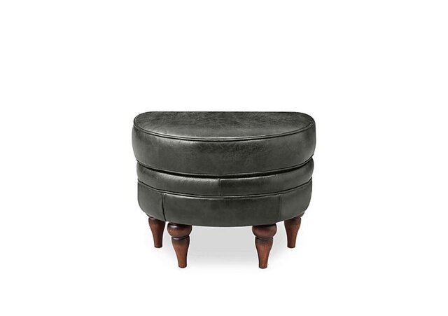 At The Helm - Harriet Leather Half Moon Footstool - Granite with Walnut Feet