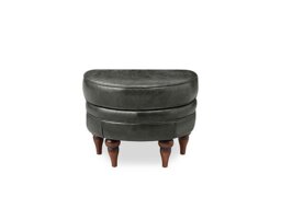 At The Helm - Harriet Leather Half Moon Footstool - Granite with Walnut Feet