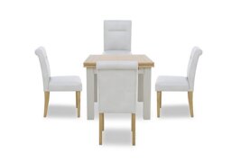 Lewis Small Draw Leaf Extending Dining Table and 4 Roll Back Faux Leather Chairs - Light Grey