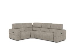 Cube Fabric Power Recliner Left Hand Facing Corner Sofa with Power Headrests - Marble Cream