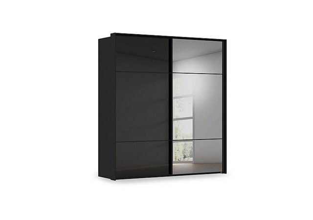 Rauch - Haven 210cm 2 Door Slider Wardrobe with 1 Glass and 1 Mirror Door - Black Glass