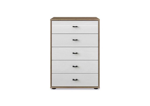 Wiemann - Dallas 60cm 5 Drawer Glass Chest - Bianco Oak and White