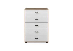 Wiemann - Dallas 60cm 5 Drawer Glass Chest - Bianco Oak and White