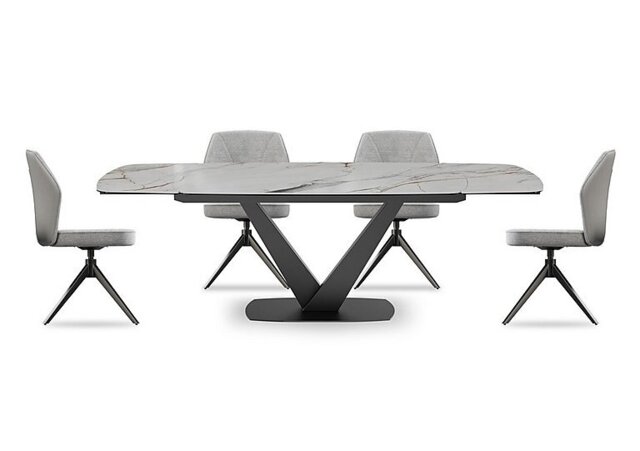 Julio Medium 160cm Draw Leaf Extending Dining Table in Fiorentio Marble Ceramic with 4 Chairs - Stone