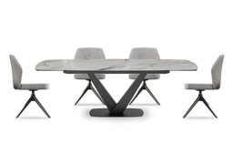 Julio Medium 160cm Draw Leaf Extending Dining Table in Fiorentio Marble Ceramic with 4 Chairs - Stone