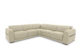 World of Leather - Edison Large Leather Power Recliner Corner Sofa with Power Headrests and Lights - Bisque