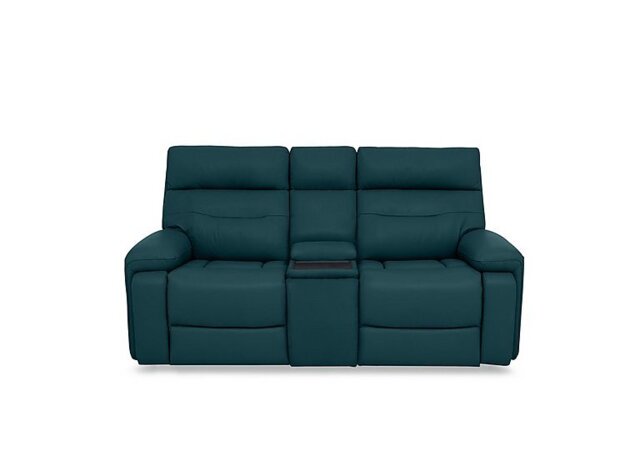 Cinemax Leather 2 Seater Media Console Power Recliner Sofa with Power Headrests - Midnight Jade