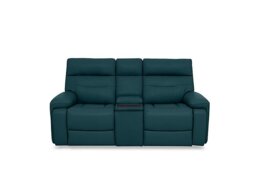 Cinemax Leather 2 Seater Media Console Power Recliner Sofa with Power Headrests - Midnight Jade