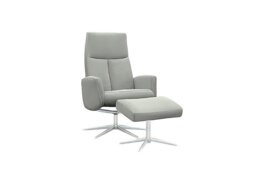 G Plan - Vaasa Fabric Swivel Recliner Chair and Footstool with Chrome Base - Stingray Charcoal