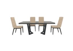Palazzo 200cm Extending Dining Table in Silver Birch with 4 Capitonne Buttoned Chairs - Aquos Cream
