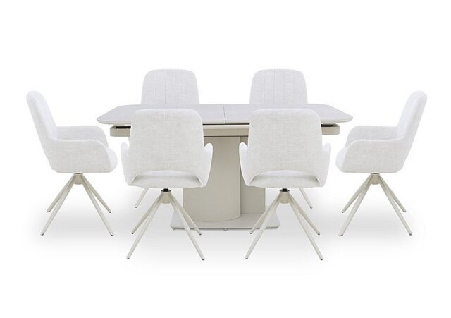 Pebble Pop Up Extending Dining Table and 6 Swivel Dining Arm Chairs - 130-cm