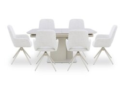 Pebble Pop Up Extending Dining Table and 6 Swivel Dining Arm Chairs - 130-cm