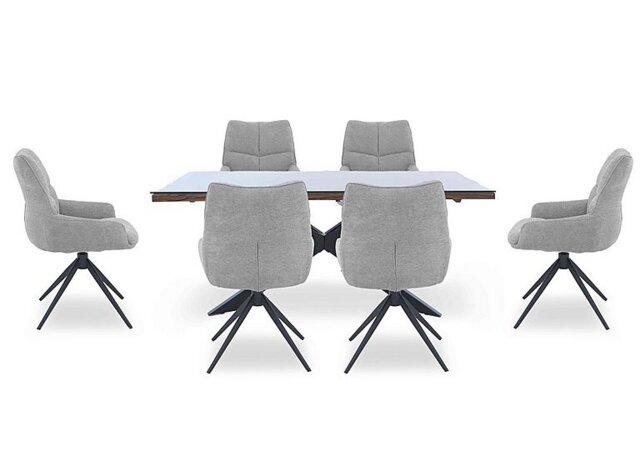 Kiara Small Rectangular Dining Table with Black Legs and 6 Swivel Fabric Chairs - Taupe