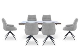 Kiara Small Rectangular Dining Table with Black Legs and 6 Swivel Fabric Chairs - Taupe