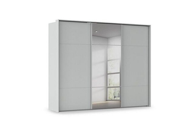 Rauch - Haven 280cm 3 Door Slider Wardrobe with 2 Décor Doors and 1 Mirror Door - Silk Grey/Silk Grey Front