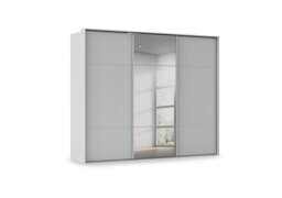 Rauch - Haven 280cm 3 Door Slider Wardrobe with 2 Décor Doors and 1 Mirror Door - Silk Grey/Silk Grey Front