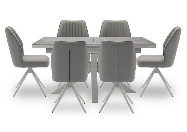 Fumo Pop Up Extending Dining Table and 6 Faux Leather Swivel Chairs - 140-cm