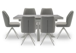 Fumo Pop Up Extending Dining Table and 6 Faux Leather Swivel Chairs - 140-cm