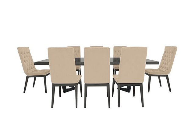 Palazzo 200cm Extending Dining Table in Silver Birch with 8 Capitonne Buttoned Chairs - Aquos Cream