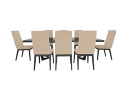 Palazzo 200cm Extending Dining Table in Silver Birch with 8 Capitonne Buttoned Chairs - Aquos Cream