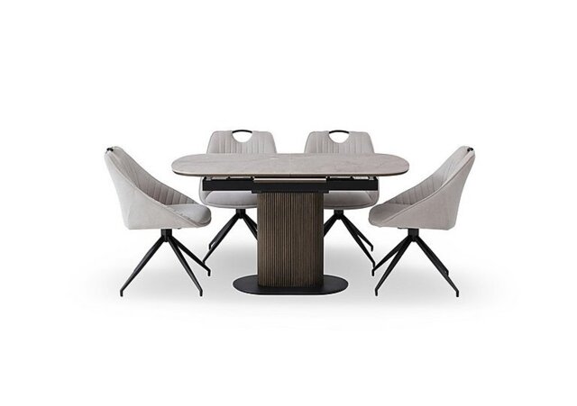 Petra Pop Up Extending Dining Table and 4 Swivel Chairs - 140-cm - Silver