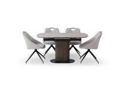 Petra Pop Up Extending Dining Table and 4 Swivel Chairs - 140-cm - Silver