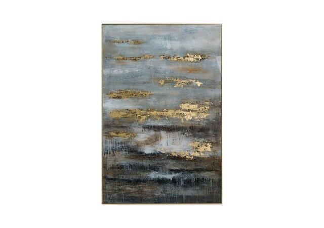Abstract Grey and Gold Framed Glass Picture
