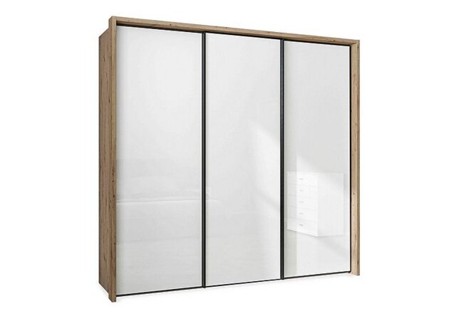 Wiemann - Dallas 235cm 3 Door Sliding Glass Wardrobe - Bianco Oak and White