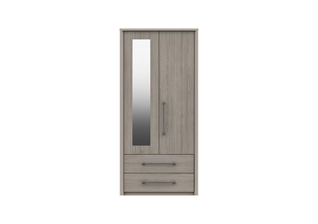 London Bedrooms - Paddington 2 Door 2 Drawer Wardrobe with Mirror - Grey Oak