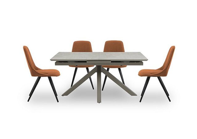 Matera Pop Up Extending Dining Table with Star Base and 4 Fabric Chairs with Black Legs
