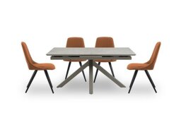 Matera Pop Up Extending Dining Table with Star Base and 4 Fabric Chairs with Black Legs