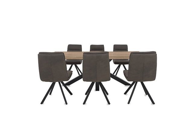 Bodahl - Njord Raw Edge Dining Table with Metal Star Base and 6 Anthracite Fabric Swivel Chairs - 240-cm