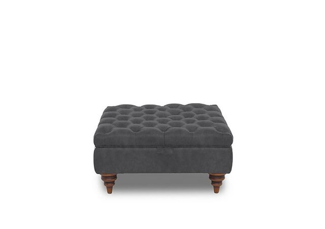 Columbus Fabric Large Storage Footstool with Wooden Feet - Manhattan Charcoal
