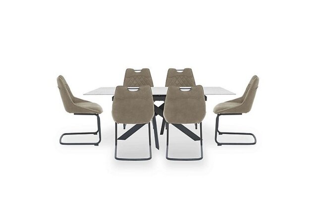 Warrior Crystal White Extending Dining Table with 6 Cantilever Chairs - White