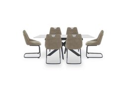 Warrior Crystal White Extending Dining Table with 6 Cantilever Chairs - White