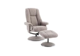 Troyes Fabric High-Back 360 Swivel Chair and Footstool - Chacha Oat
