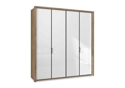 Wiemann - Dallas 207cm 4 Door Hinged Glass Wardrobe - Bianco Oak and White