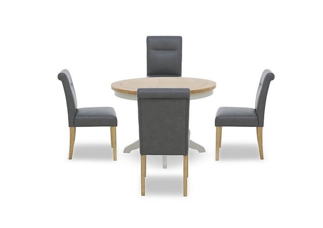 Lewis Round Pedestal Butterfly Extending Dining Table and 4 Roll Back Faux Leather Chairs - Dark Grey