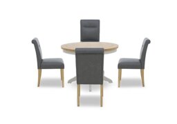 Lewis Round Pedestal Butterfly Extending Dining Table and 4 Roll Back Faux Leather Chairs - Dark Grey