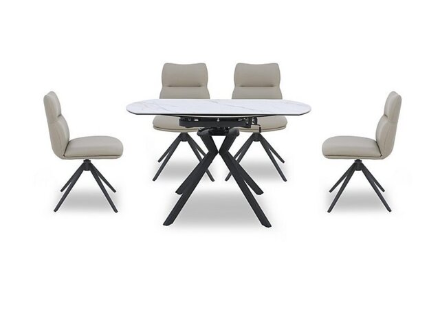 Quattro Round Extending Swivel Dining Table and 4 Swivel Chairs